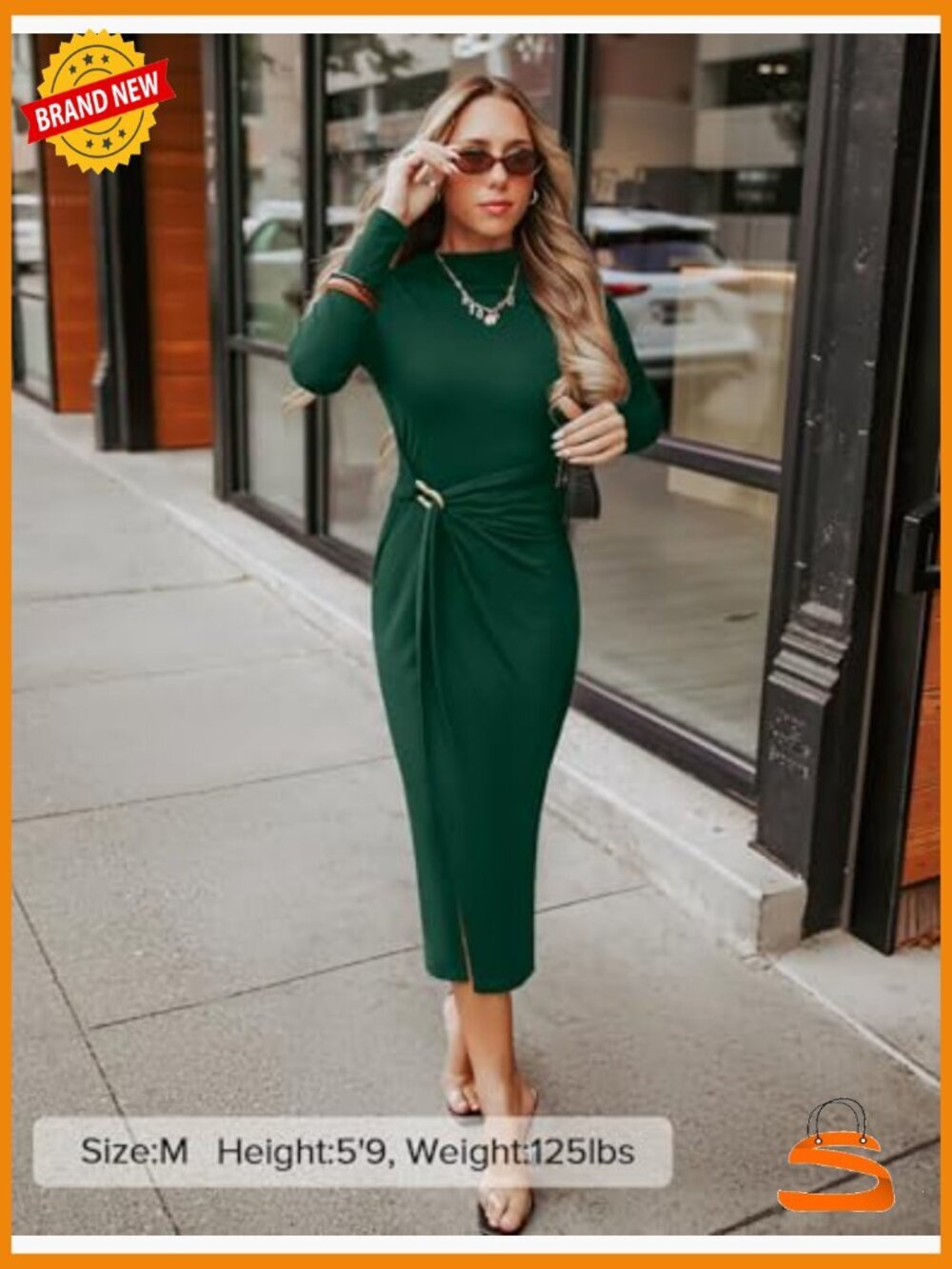 Long Sleeve Mock Neck Bodycon Midi Dress Cocktail Party Wedding Guest Dress - Picture 5 of 7
